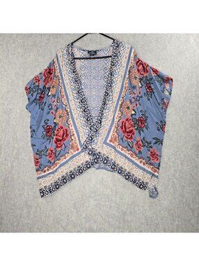 Angie Women's Floral Print Kimono Blouse Multicolor Size L 100% Rayon Loose Fit
